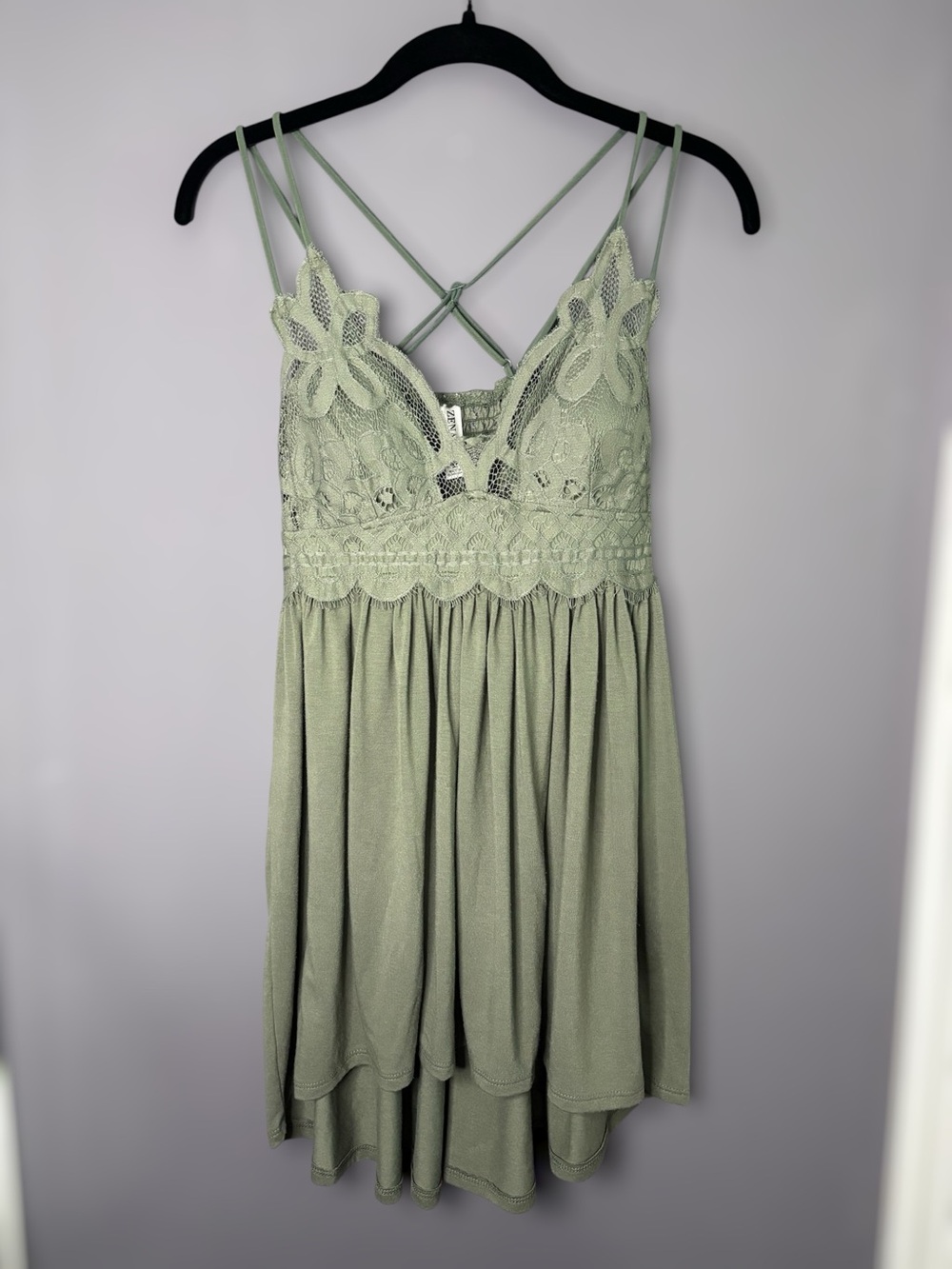 Zenana Sage Green Lace Crochet Cami Dress Medium
